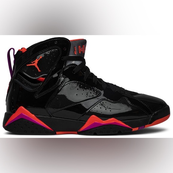 Nike. Wmns Air Jordan 7 Retro 'Black Gloss'. Size 6.5. - Picture 1 of 15